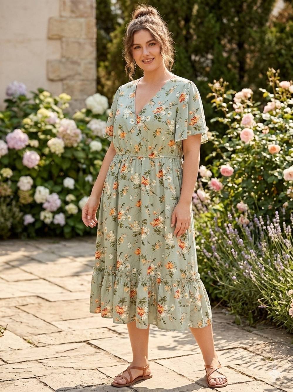 BloomChic Sage Green Floral Midi Dress